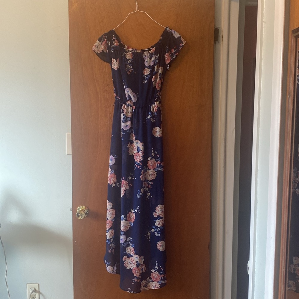Lily Rose Size Small high low blue multi-colored romper